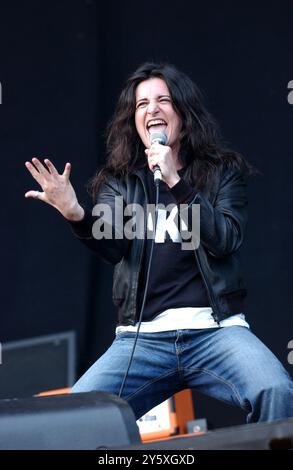 Imola Italia 10/06/2005 : Pia Tuccitto, cantante italiana, durante il concerto dal vivo all'Heineken Jammin Festival 2005, autodromo di Imola Foto Stock