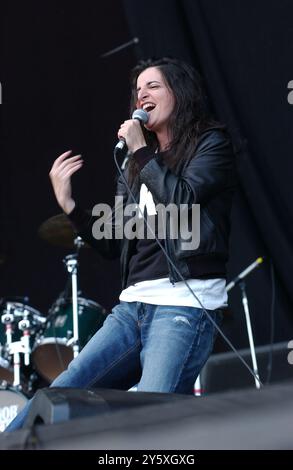 Imola Italia 10/06/2005 : Pia Tuccitto, cantante italiana, durante il concerto dal vivo all'Heineken Jammin Festival 2005, autodromo di Imola Foto Stock