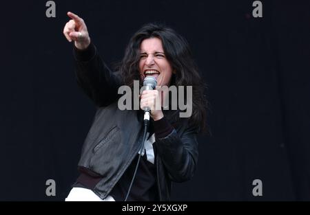 Imola Italia 10/06/2005 : Pia Tuccitto, cantante italiana, durante il concerto dal vivo all'Heineken Jammin Festival 2005, autodromo di Imola Foto Stock