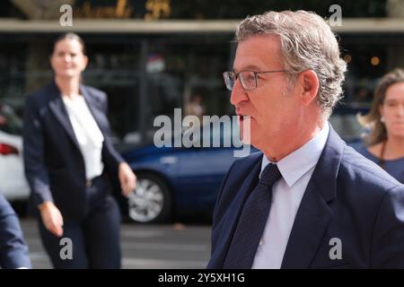 Madrid, Spagna. 23 settembre 2024. Il presidente del Partito Popolare Alberto Nuñez Feijoo durante una riunione del Comitato Esecutivo Nazionale del PP presso l'hotel Eurobuldon a Madrid, 23 settembre 2024 Spagna Credit: SIPA USA/Alamy Live News Foto Stock