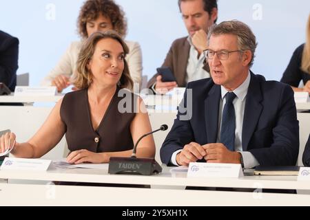 Madrid, Spagna. 23 settembre 2024. Il presidente del Partito Popolare Alberto Nuñez Feijoo durante una riunione del Comitato Esecutivo Nazionale del PP presso l'hotel Eurobuldon a Madrid, 23 settembre 2024 Spagna Credit: SIPA USA/Alamy Live News Foto Stock