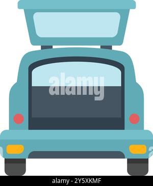 Bagagliaio aperto di un'auto retrò con bagagli sopra, pronto per un viaggio in auto Illustrazione Vettoriale