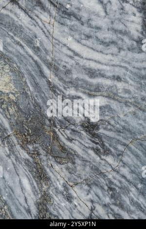 Una splendida superficie di marmo grigio mostra intricate venature bianche e motivi naturali, mostrando la bellezza di questa pietra in un contesto decorativo Foto Stock