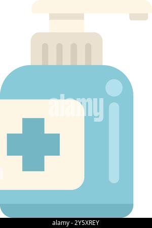Dispenser di igienizzatore per mani blu, che sottolinea l'importanza dell'igiene delle mani per mantenere la salute e prevenire la diffusione di germi Illustrazione Vettoriale