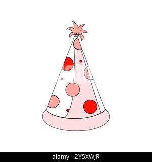 Una semplice illustrazione vettoriale di un cappello da festa decorato con pois rossi. Ideale per inviti a feste di compleanno, grafica per festeggiamenti e decorazioni per eventi... Illustrazione Vettoriale
