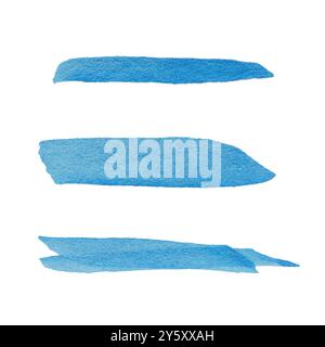 Set di pennelli ad acquerello vettoriale blu con motivi diversi. Texture della vernice. Astrazione del tratto del pennello Illustrazione Vettoriale