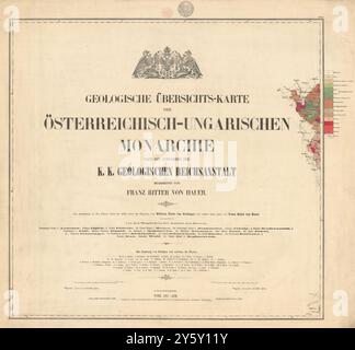 Austria-Ungheria Mappa geologica n. 1 Foglio del titolo. Cheb Boemia Cechia 65x72 cm 1874 Foto Stock