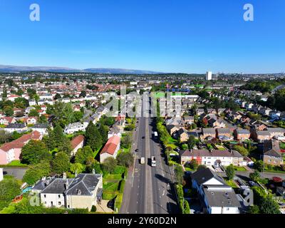 Vista aerea con droni di Knightswood e Scotstounhill Glasgow Foto Stock