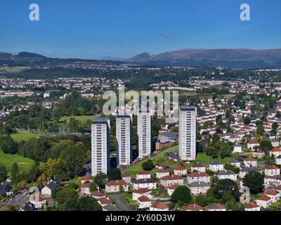 Vista aerea con droni di Knightswood e Scotstounhill Glasgow Foto Stock