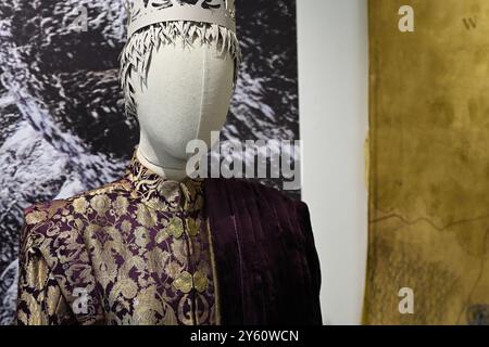 Joffrey Baratheon (Jack Gleeson) Purple and Gold Ensemble da Game of Thrones (HBO Original 2011-2019, stagione 2) Foto Stock