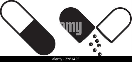 Icona della medicina della capsula. disegno del simbolo dell'illustrazione vettoriale Illustrazione Vettoriale