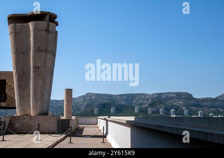 Terrazza dell'Unité d'Habitation de Marseille di le Corbusier, conosciuta anche come Cité Radieus France Foto Stock