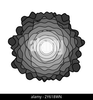 Linee ondulate concentriche nere. Pila di forme arrotondate. Forma organica astratta. Illustrazione vettoriale monocromatica. Illustrazione Vettoriale