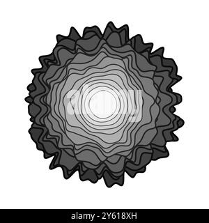 Linee ondulate concentriche nere. Pila di forme arrotondate. Forma organica astratta. Illustrazione vettoriale monocromatica. Illustrazione Vettoriale