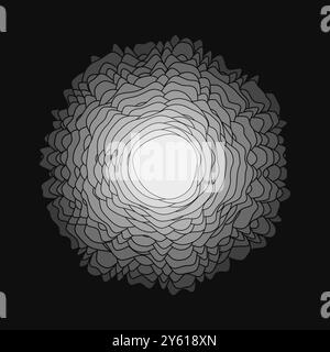 Linee ondulate concentriche nere. Pila di forme arrotondate. Forma organica astratta. Illustrazione vettoriale monocromatica. Illustrazione Vettoriale