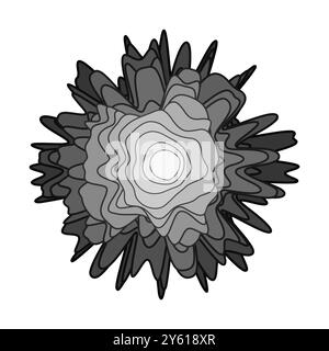 Linee ondulate concentriche nere. Pila di forme arrotondate. Forma organica astratta. Illustrazione vettoriale monocromatica. Illustrazione Vettoriale