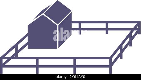 Esterno del capannone dell'azienda agricola con illustrazione del trattore e del mulino a vento Illustrazione Vettoriale