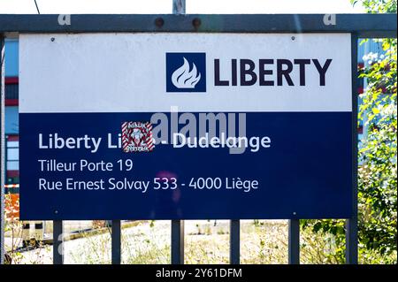 Liegi, Belgio, 10 agosto 2024 - sito dell'industria siderurgica Sign of the Liberty Foto Stock