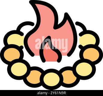 Legna da ardere in cerchio per il fuoco da campeggio nel campo estivo Illustrazione Vettoriale