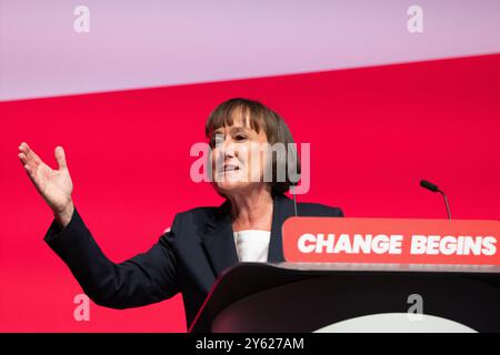 Liverpool, Regno Unito. 23 settembre 2024. Joanna Stevens Segretario di Stato per il Galles, deputato di Cardiff East, parla alla conferenza sul lavoro. Liverpool UK crediti: GaryRobertsphotography/Alamy Live News Foto Stock