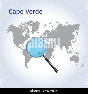 Cape Verde Magnified Map and Flag, Cape Verde Ingrandisci Maps, Vector Art Illustrazione Vettoriale