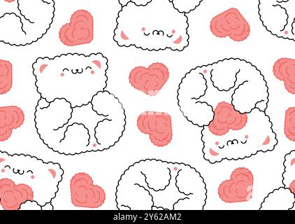 Simpatico motivo orso senza cuciture. Amore e orsacchiotto. Trama animale personaggio cartoni animati. La coppia porta un ornamento in tessuto Doodle Baby Illustrazione Vettoriale