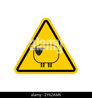 Simbolo di pecora attenzione. Segnale triangolare giallo della strada. Icona fogli di attenzione Illustrazione Vettoriale