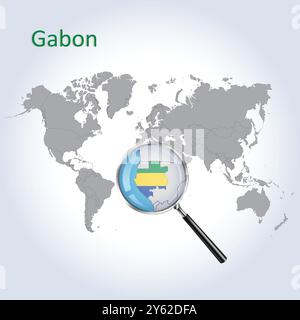 Mappa e bandiera ingrandite del Gabon, mappe di ingrandimento del Gabon, Arte vettoriale Illustrazione Vettoriale