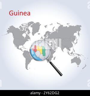 Mappa ingrandita e bandiera della Guinea, mappe di ingrandimento della Guinea, arte vettoriale Illustrazione Vettoriale