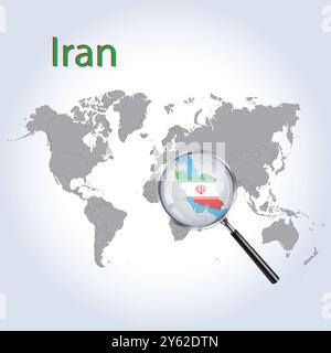 Mappa ingrandita e bandiera dell'Iran, mappe di allargamento dell'Iran, arte vettoriale Illustrazione Vettoriale