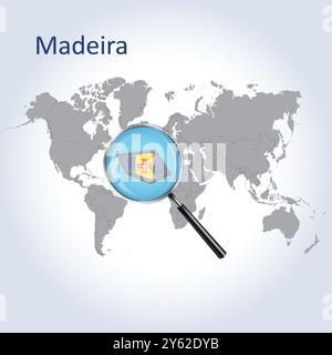 Madeira Magnified Map and Flag, Madeira Ingrandisci Maps, Vector Art Illustrazione Vettoriale