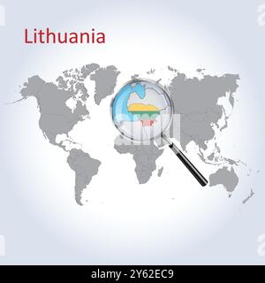Mappa e bandiera ingrandita della Lituania, mappe di allargamento della Lituania, arte vettoriale Illustrazione Vettoriale