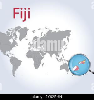 Mappa e bandiera ingrandite delle Fiji, mappe di ingrandimento delle Fiji Illustrazione Vettoriale