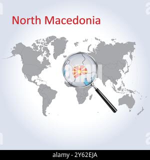 Mappa ingrandita e bandiera della Macedonia del Nord, mappe di allargamento della Macedonia del Nord Illustrazione Vettoriale