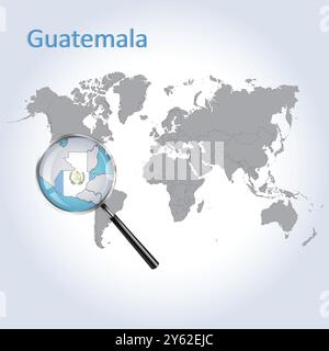 Mappa e bandiera ingrandita del Guatemala, mappe di ingrandimento del Guatemala, arte vettoriale Illustrazione Vettoriale