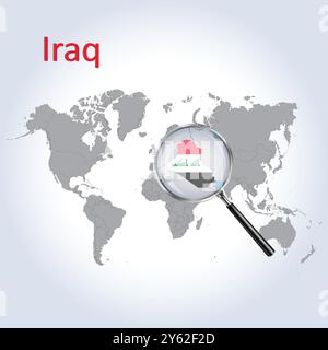 Iraq Magnified Map and Flag, Iraq Ingrandisci Maps, Vector Art Illustrazione Vettoriale