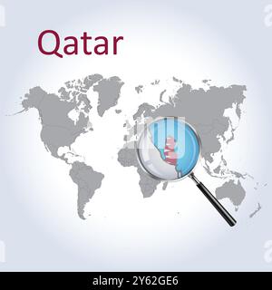 Mappa e bandiera ingrandita del Qatar, mappe di allargamento del Qatar, arte vettoriale Illustrazione Vettoriale