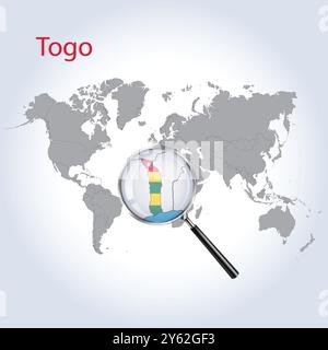 Mappa ingrandita e bandiera del Togo, mappe di ingrandimento del Togo, Arte vettoriale Illustrazione Vettoriale