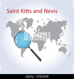 Saint Kitts e Nevis Magnified Map and Flag, Vector Art Illustrazione Vettoriale