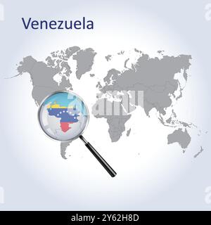 Mappa e bandiera ingrandita del Venezuela, mappe di ingrandimento del Venezuela, arte vettoriale Illustrazione Vettoriale