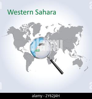 Mappa e bandiera ingrandite del Sahara occidentale, mappe di allargamento del Sahara occidentale Illustrazione Vettoriale