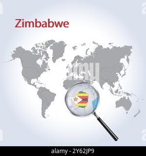 Mappa ingrandita e bandiera dello Zimbabwe, mappe di allargamento dello Zimbabwe, arte vettoriale Illustrazione Vettoriale