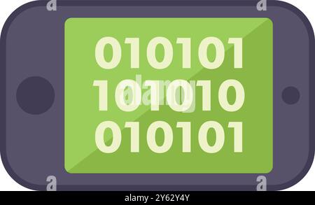 Smartphone moderno che visualizza il codice binario su uno schermo verde Illustrazione Vettoriale