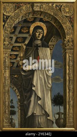 St. Clare (1194-1253). Religioso e santo italiano. Ritratto di un pittore lombardo. Tempera su pannello di legno, ca. 1490-1499. Pinacoteca Castello Sforzesco, Milano, Italia. Foto Stock