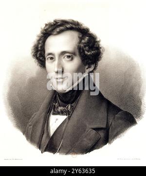 Ritratto del pianista e compositore Felix Mendelssohn Bartholdy (1809-1847). MUSEO: BIBLIOTHEQUE NATIONALE DE FRANCE. Autore: Auguste Dircks. Foto Stock