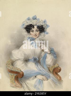 Ritratto dell'Arciduchessa Enrichetta d'Austria (1797-1829) in abito bianco con archi blu. Museo: COLLEZIONE PRIVATA. AUTORE: JOHANN NEPOMUK ENDER. Foto Stock