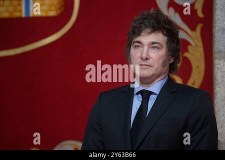 Madrid, 21/06/2024. Il presidente argentino, Javier Milei, riceve la Medaglia internazionale della Comunità di Madrid dal presidente Isabel Díaz Ayuso. Foto: Ángel de Antonio. ARCHDC. Crediti: Album / Archivo ABC / Ángel de Antonio Foto Stock
