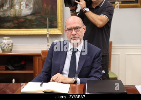 Madrid, 26/10/2023. Riunione ordinaria del Consiglio di amministrazione della Corte dei conti presieduta da Enriqueta Chicano. Nell'immagine, i consiglieri Manuel Martín-Granizo Santamaría, Isabel Fernández Torres, Elena Hernáez e Diego Íñiguez. Foto: Jaime García. ARCHDC. Crediti: Album / Archivo ABC / Jaime García Foto Stock