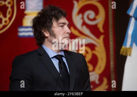 Madrid, 21/06/2024. Il presidente argentino, Javier Milei, riceve la Medaglia internazionale della Comunità di Madrid dal presidente Isabel Díaz Ayuso. Foto: Ángel de Antonio. ARCHDC. Crediti: Album / Archivo ABC / Ángel de Antonio Foto Stock