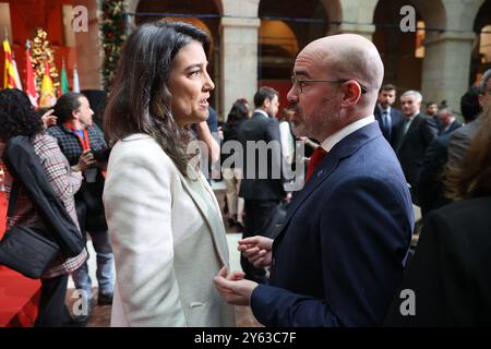 Madrid, 12/04/2023. il presidente della Comunità di Madrid, Isabel Díaz Ayuso, presiede gli eventi commemorativi del 45° anniversario della Costituzione spagnola presso la Real Casa de Correos, sede del presidente del governo regionale. Foto: Jaime García. ARCHDC. Crediti: Album / Archivo ABC / Jaime García Foto Stock
